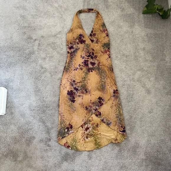 NWOT VINTAGE Y2K PAPAYA IRIDESCENT HALTER MIDI DRESS - Picture 3 of 5